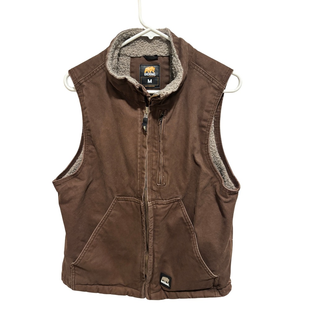 Berne Apparel Mens M Heartland Sherpa Lined Canvas Work Vest Bark Brown V818